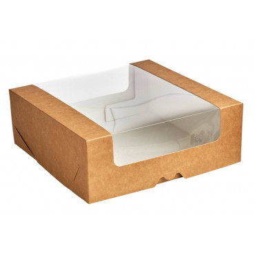 Коробка для торта с панор. окном буро-белая 190*185*75 мм