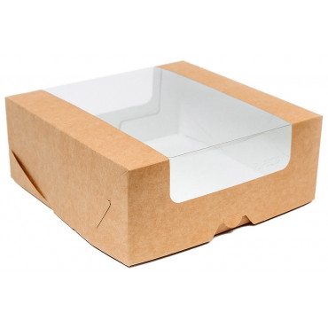 Коробка для торта с панор. окном буро-белая 190*185*75 мм