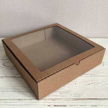 Коробка для пирога с окном 300x300x60 мм крафт-крафт
