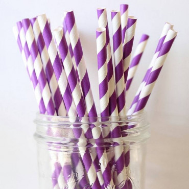 Бумажные трубочки Фуксия бело-фиолетовая полоска 200мм d=6мм (250 шт)