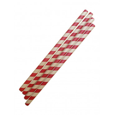 Бумажные трубочки Леденец крафт-красная полоска 200мм d=8мм (150 шт)