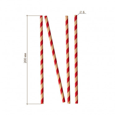 Бумажные трубочки Леденец крафт-красная полоска 200мм d=8мм (150 шт)